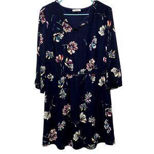Maurices Women's 3/4 Long Sleeve Knee Length Dress Navy Blue Floral Size L